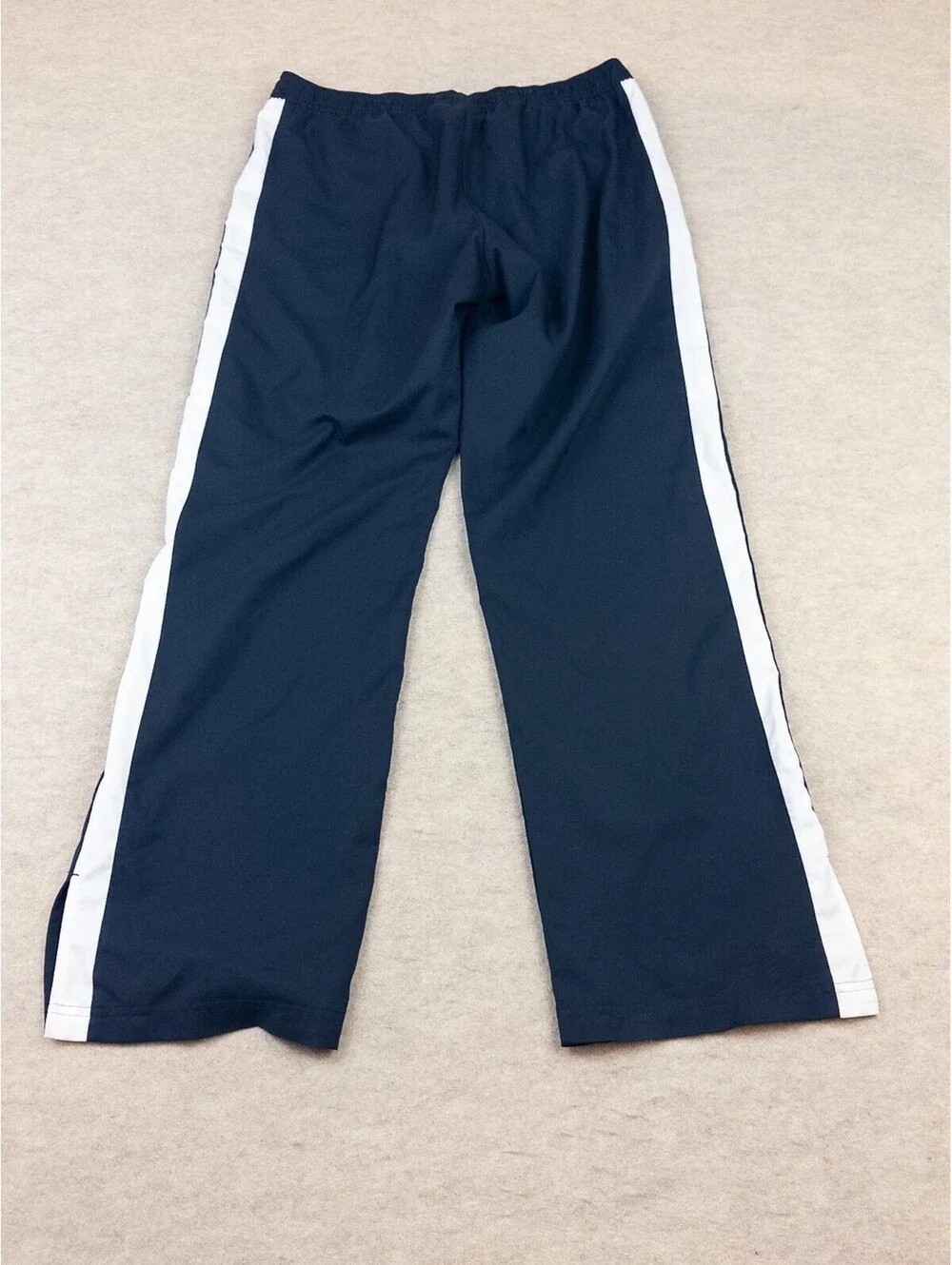 Nike Navy Blue Polyester Track Pants with White Side Stripes, Large